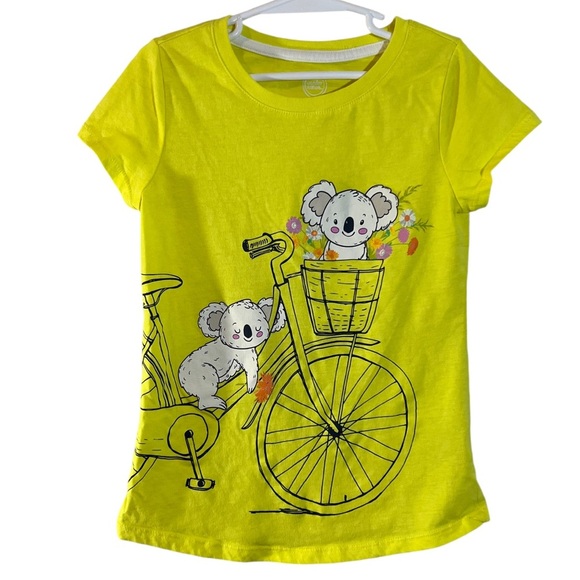 Wonder Nation Girls Koala Shirt Medium 7-8 Bright Yellow Glitter Floral Colorful - Picture 1 of 4